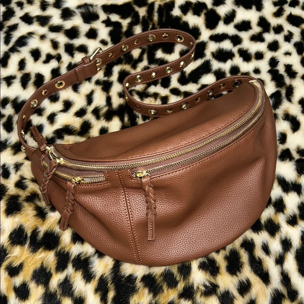 Brown Leather Belt Bag with Gold Hardware